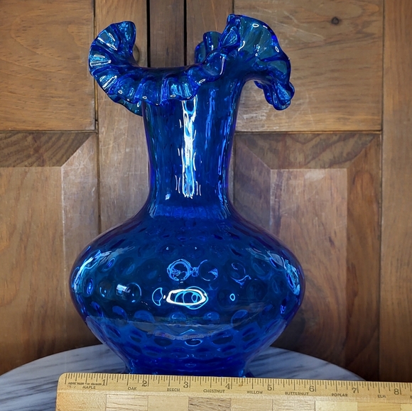 Fenton Blue Glass Polka Dot Vase - Picture 13 of 14